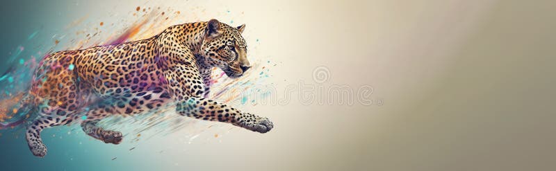 Neon abstract graphic outlines of a leopard, a wild animal. Technology concept, Light background isolate. stock illustration.