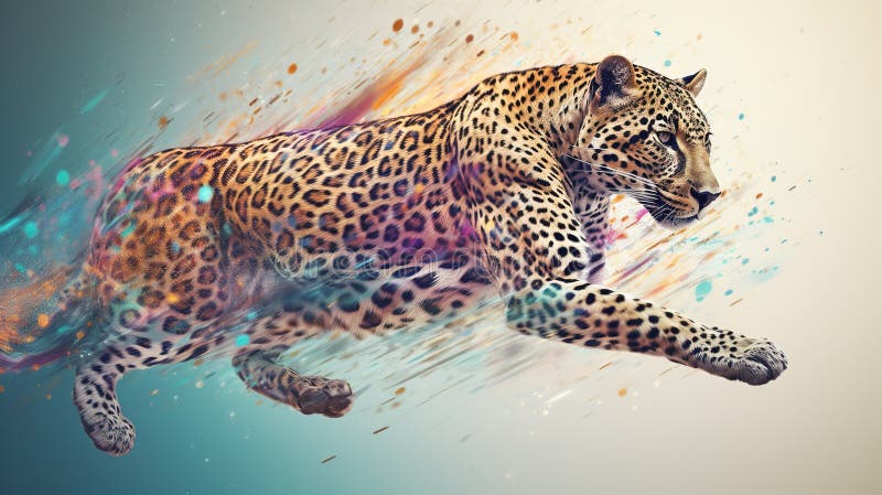 Neon abstract graphic outlines of a leopard, a wild animal. Technology concept, Light background isolate. royalty free illustration.