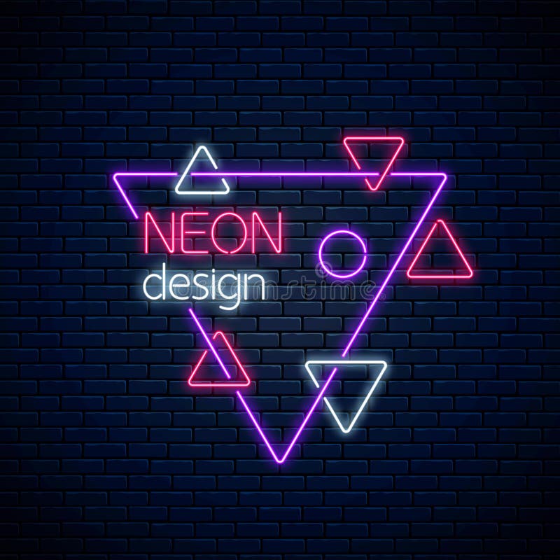 Neon abstract het gloeien ontwerp op donkere bakstenen muurachtergrond Geometrische achtergrond met driehoeken in neonstijl royalty-vrije illustratie Neon abstract het gloeien ontwerp op donkere bakstenen muurachtergrond Geometrische achtergrond met driehoeken in neonstijl royalty-vrije illustratie