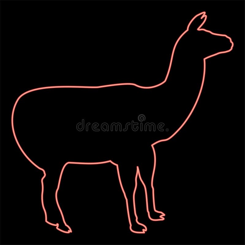 Neon Alpaca Llama Lama Guanaco Red Color Vector Illustration Image Flat