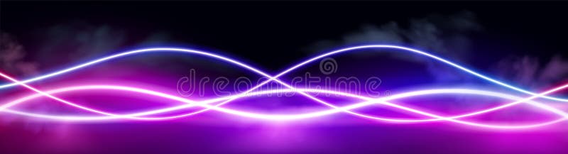 Neon audio voice frequency wave and abstract light vector illustration