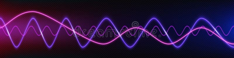 Neon audio voice frequency wave and abstract light vector illustration