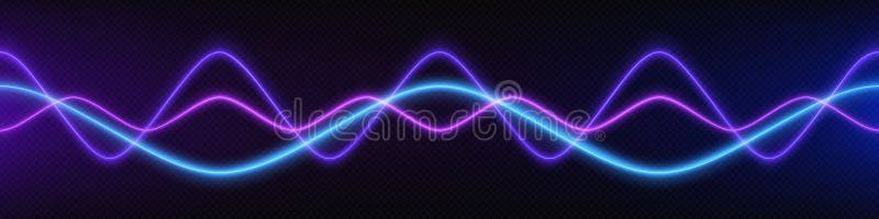 Neon audio voice frequency wave and abstract light royalty free illustration