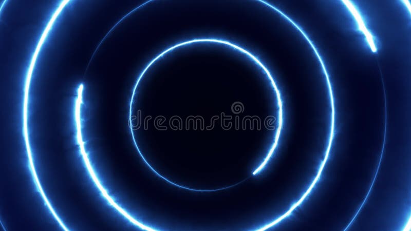 Neon bakcground flying through edless glowing rotating neon circles creating a tunnel, blue red pink violet spectrum vector illustration