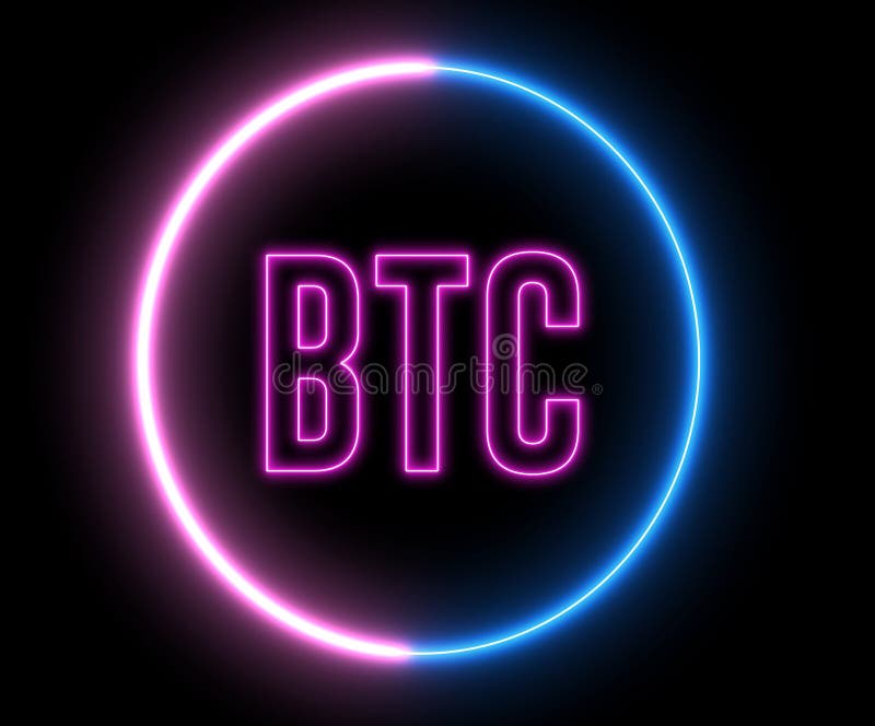 Neon-bitmyntsymbolen, konceptet med nya tekniska pengar Ljus och snurrande med BTC-symbol royaltyfri illustrationer Neon-bitmyntsymbolen, konceptet med nya tekniska pengar Ljus och snurrande med BTC-symbol royaltyfri illustrationer