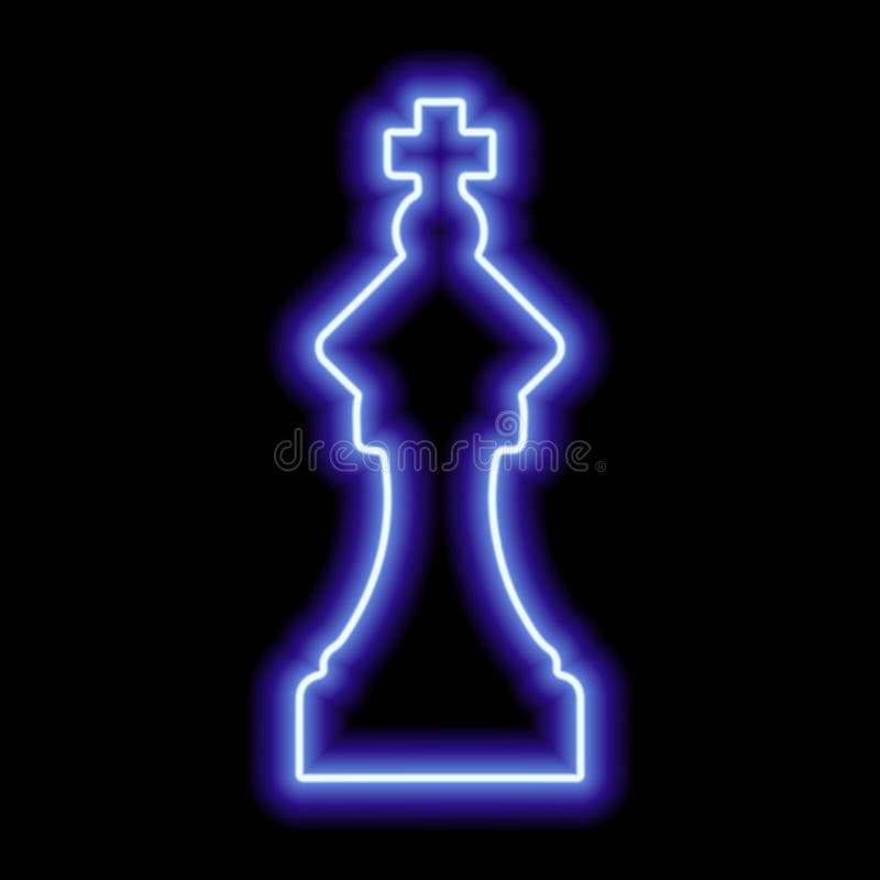 Neon blue contour chess figure queen on a black background. Illustration