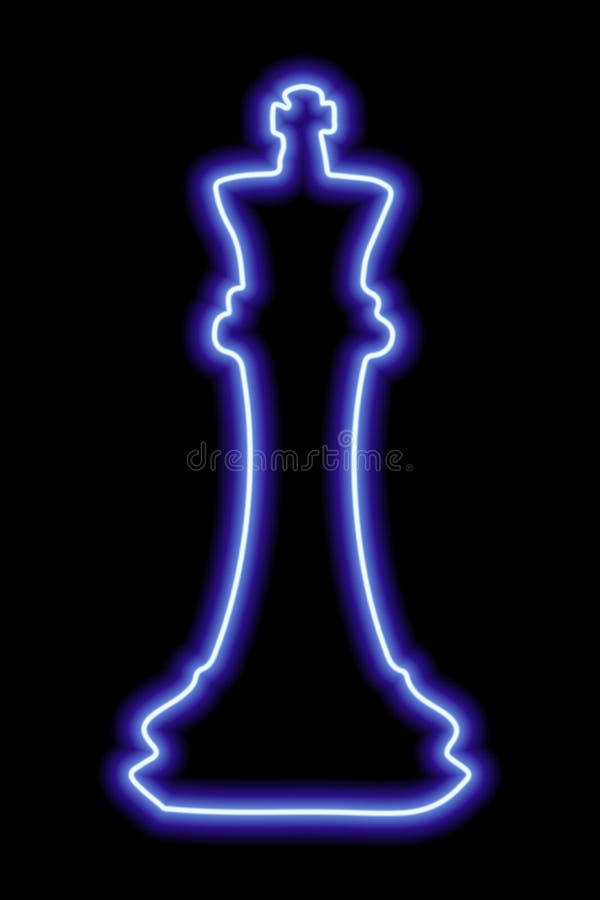 Neon blue contour chess figure queen on a black background. Illustration