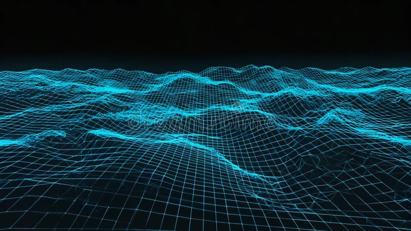 Futuristic Digital Landscape Mesh with Neon Blue Grid Design Generative AI stock illustration
