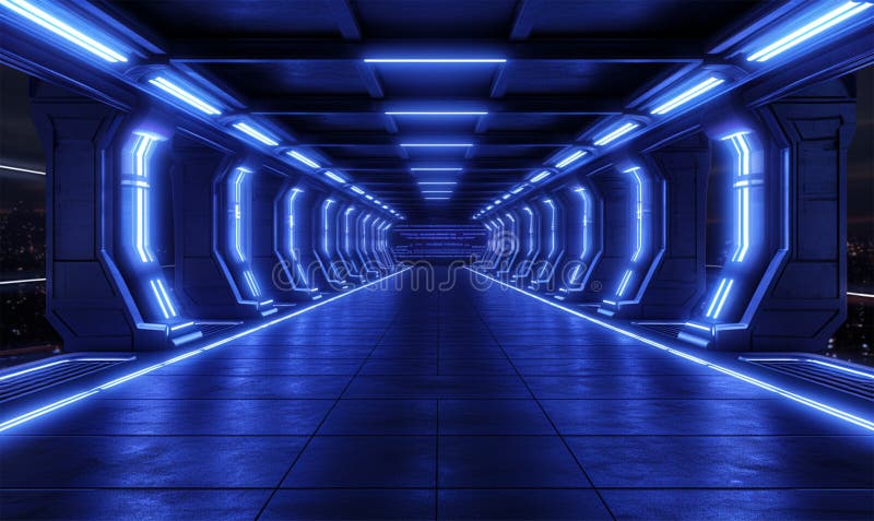 Un tunel albastru deschis care duce spre o cameră îndepărtată vector illustration