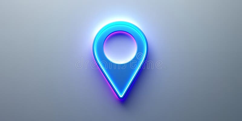 Neon Blue Location Pin Marker Modern Design Digital Art Graphic 3d map gps icon cyan light vivid royalty free illustration