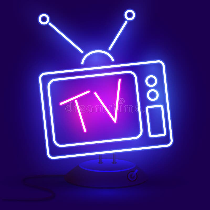 Neon Tv Icon Blue Vector Illustration On Dark Background Stock Vector Illustration Of Equipment Electronic