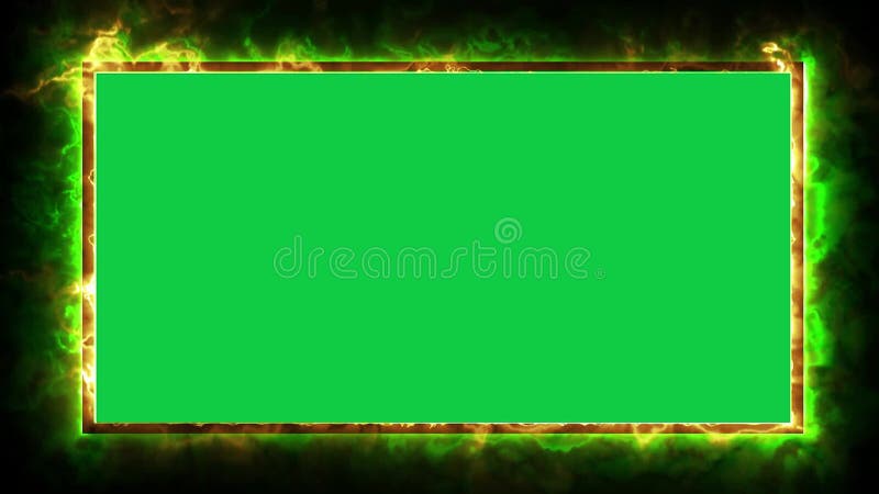 Neon border frame, golden and green glowing border, rectangle, square, frame, black screen frame. stock illustration