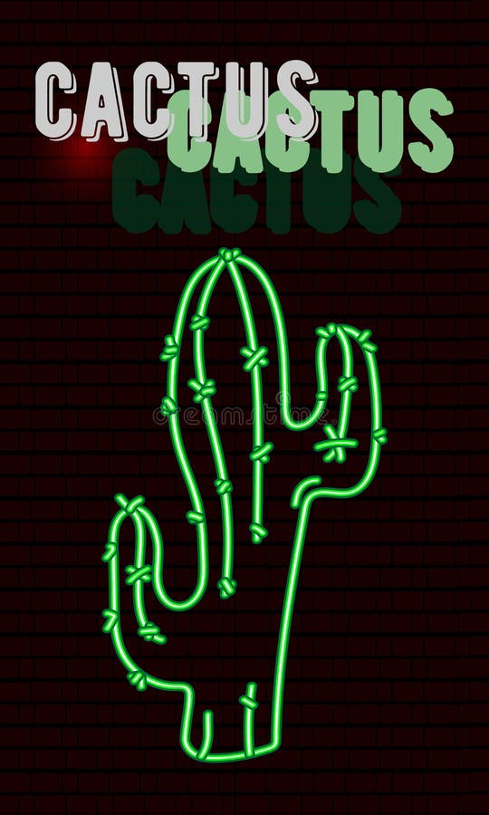 Neon Cactus Sign on a Brick Wall Stock Vector Illustration of mexican