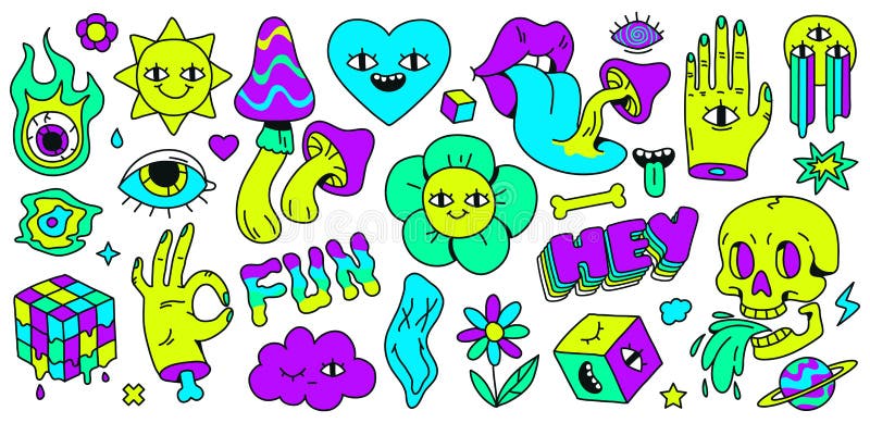 https://thumbs.dreamstime.com/b/neon-cartoon-psychedelic-hippy-stickers-mushrooms-eyes-hallucination-elements-heart-skull-emoji-ok-hand-neon-cartoon-227210699.jpg