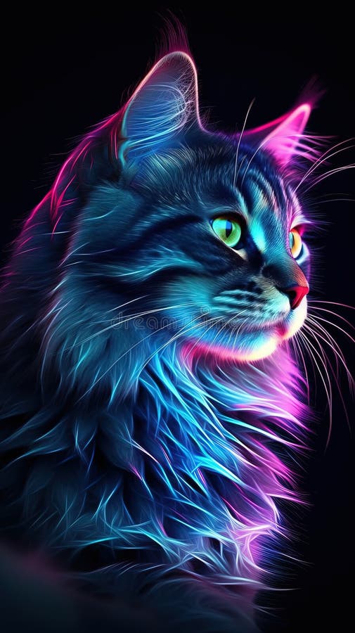 Neon blue cat on a black background The cat walks with its tail raised  high Vector illustration 8527655 Vector Art at Vecteezy