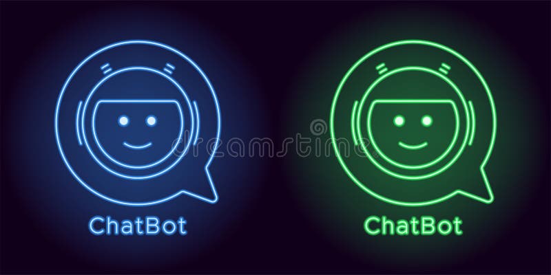 Neon Chat Bot in blue and green color vector illustration