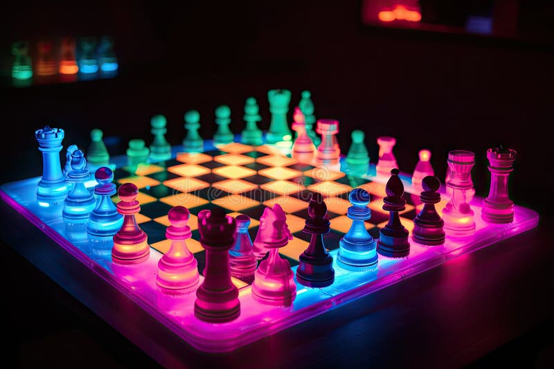 Neon chess game, with opponents in a heated match royalty free illustration