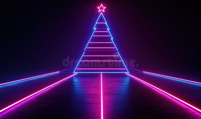 Neon christmas tree z świecącymi światłami żywe kolory nowoczesny projekt ciemne tło atmosfera świąteczna obraz royalty free