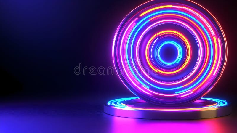 Neon Circle Abstract Background, 3D Rendering. AI generated image