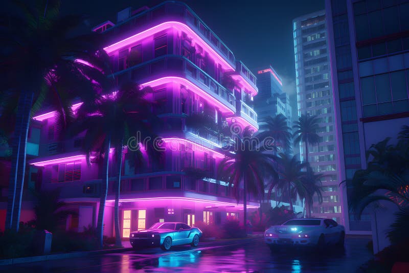 Neon City Synthwave Retrowave Style. Neural Network AI Generated Stock ...