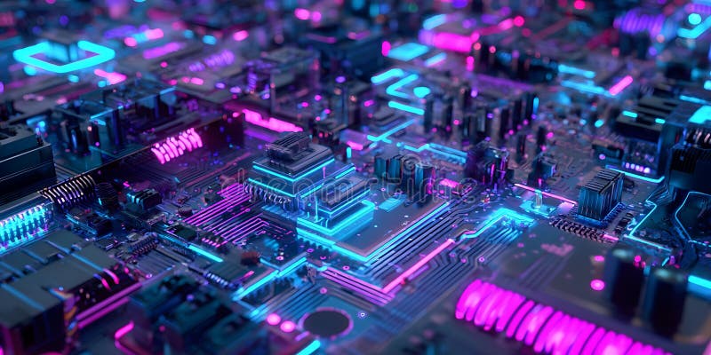 Neon Cityscape Abstract Purple and Blue Texture Background royalty free illustration