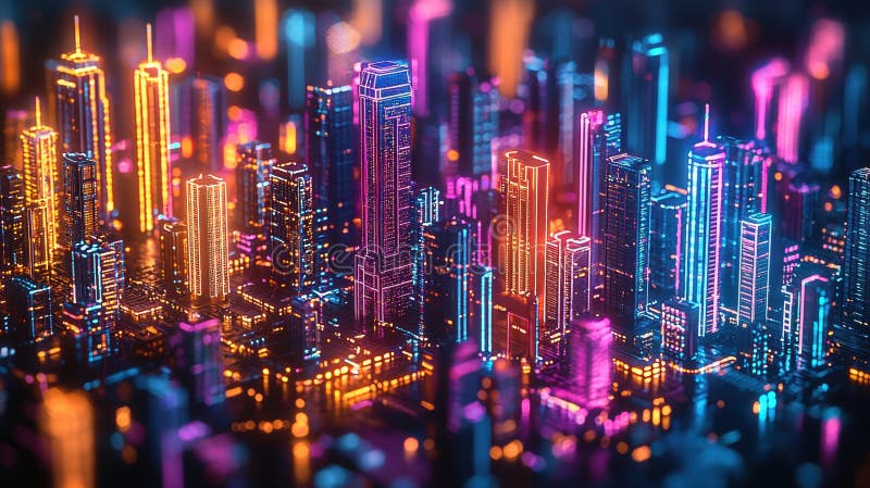 Neon Cityscape Futuristic Metropolis stock illustrationer