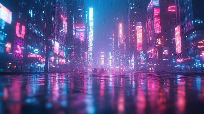 Neon cityscape ένα φουτουριστικό αστικό τοπίο κάτω από έναν ουράνιο εμποτισμένο ουρανό διανυσματική απεικόνιση