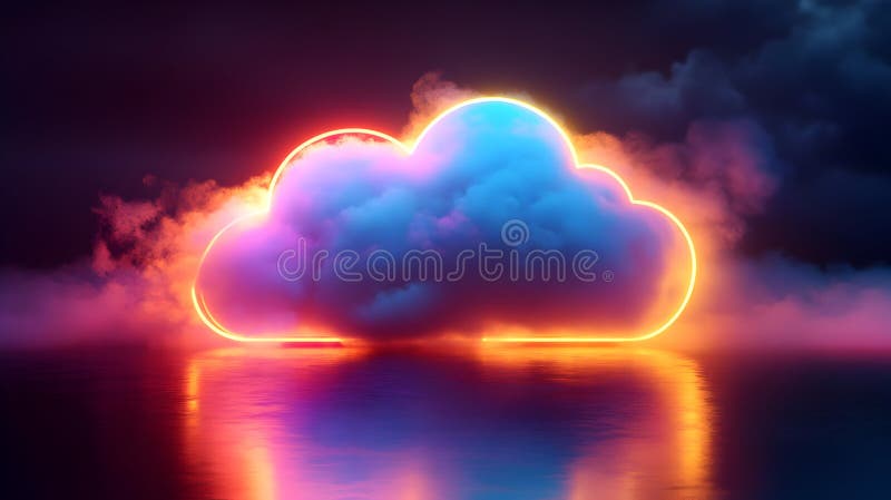 Neon Cloud Abstract 3D Render stock illustration