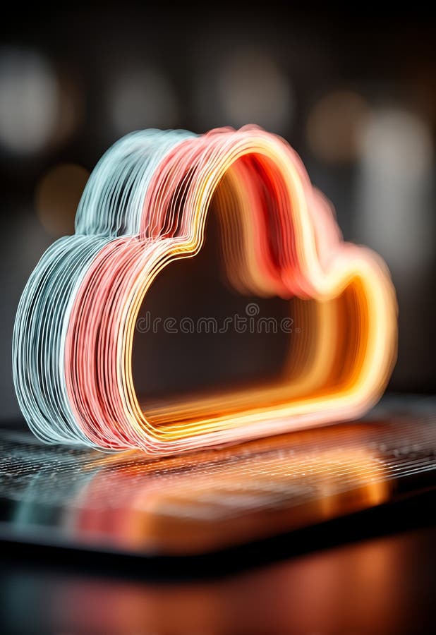 Neon Cloud Data Icon with Colorful Light Trails on Modern Background royalty free illustration
