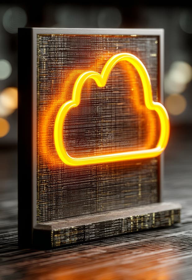 Neon Cloud Data Icon Illuminated with Bright Colors on Textured Background royalty free illustration