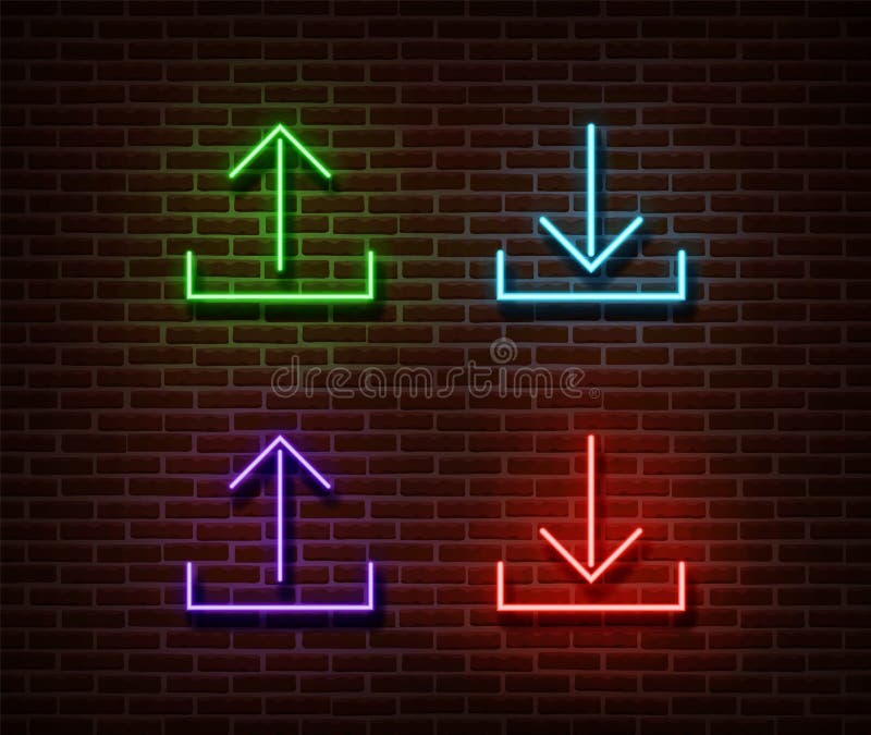 Neon Cloud Data Signs Vector Isolated On Brick Wall Download Upload Data Light Symbol Decoration Stock Vector Illustration Of Light Effect 157219990