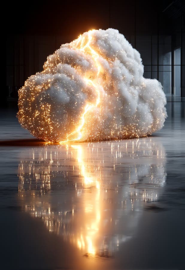 Neon Cloud with Data Sync Visualized in a Dynamic and Futuristic Environment stock illustration