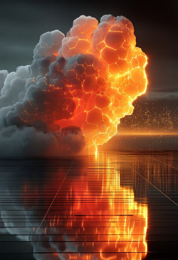 Neon Cloud Explosion with Honeycomb Texture and Data Visualization Elements royalty free illustration