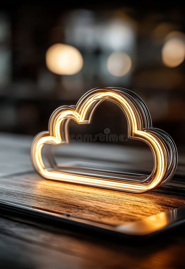 Neon Cloud Icon with Light Effect for Networking and Technology Concepts vector illustration