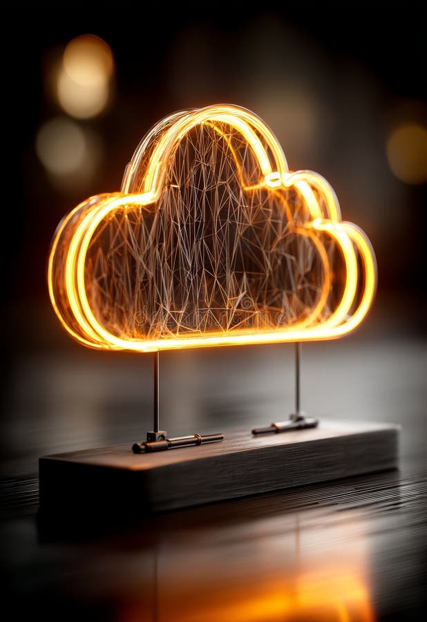 Neon Cloud Icon with Network Lines Illuminating a Dark Background vector illustration