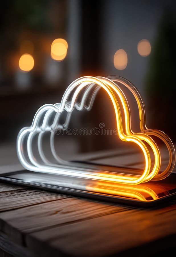 Neon Cloud Light Concept on Digital Display with Warm and Cool Colors royalty free illustration