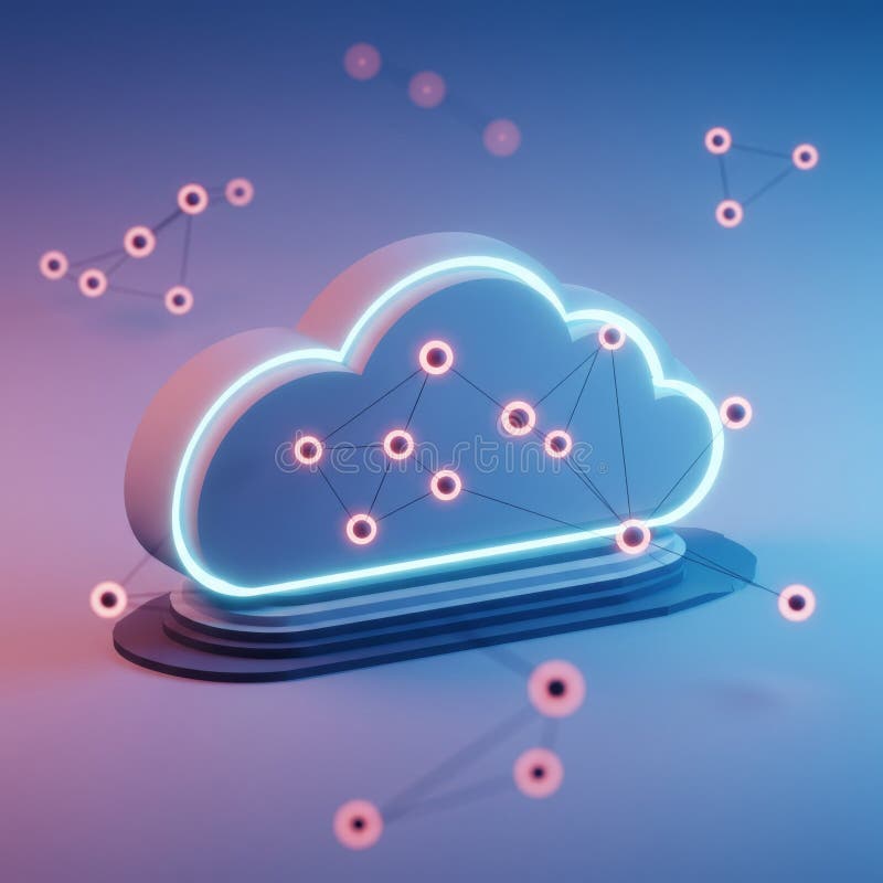Neon Cloud Network Digital Data Connection royalty free illustration