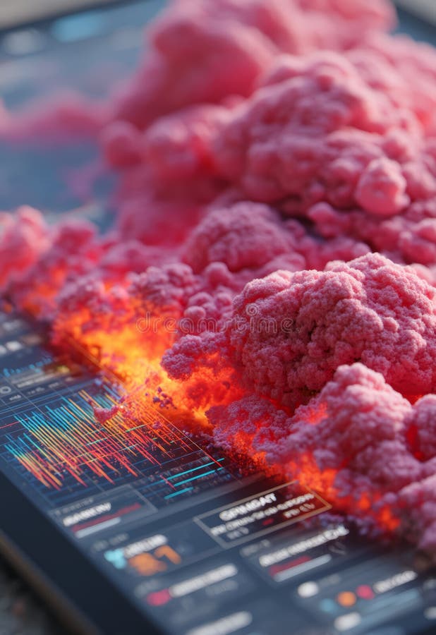 Neon Cloud Storage Concept on Tablet with Dynamic Data Visualization and Effects royalty free illustration