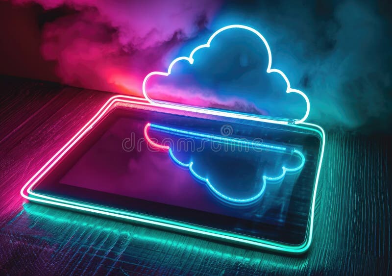 Neon Cloud and Tablet Concept vector illustration