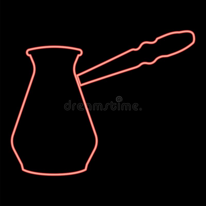 Neon Coffee Pot Red Color Vector Illustration Flat Style Image Stock