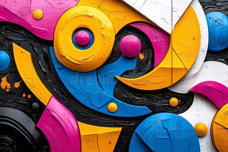 Neon color abstract art with bold and expressive shapes, illustrated in a scene where abstract art features bold, expressive royalty free illustration