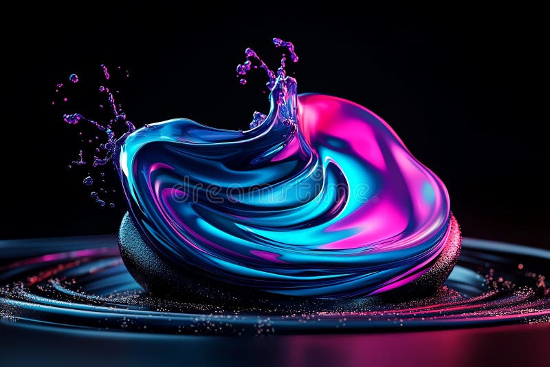 Neon color abstract art with fluid and dynamic shapes, captured in a photo where abstract art features neon-colored fluid shapes stock illustration