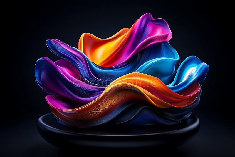 Neon color abstract art with fluid and dynamic shapes, captured in a photo where abstract art features neon-colored fluid shapes stock illustration