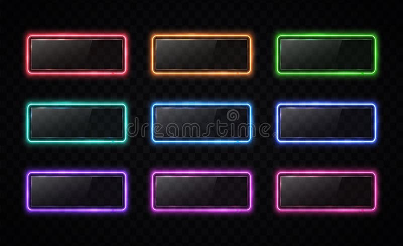 Neon color button set. Glowing line rectangle. royalty free illustration