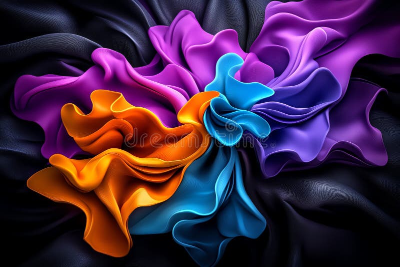 Neon color digital art with abstract and fluid shapes, depicted in an artwork where digital art features abstract, fluid shapes in vector illustration
