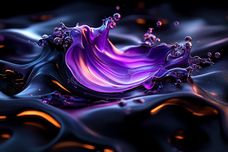 Neon color digital art with abstract and fluid shapes, depicted in an artwork where digital art features abstract, fluid shapes in stock illustration