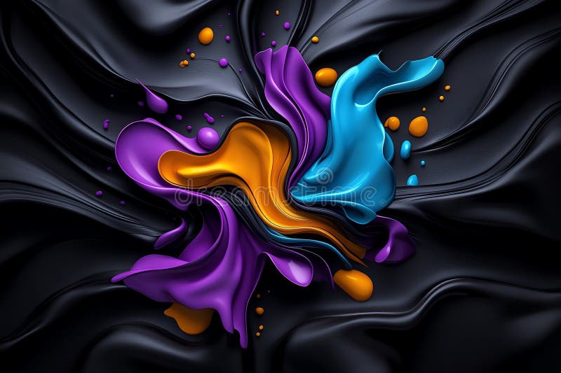 Neon color digital art with abstract and fluid shapes, depicted in an artwork where digital art features abstract, fluid shapes in royalty free illustration