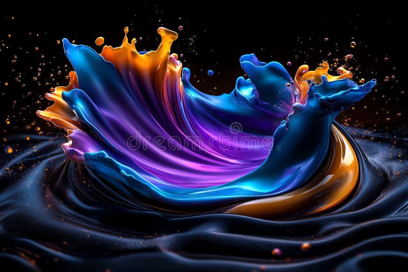 Neon color digital art with abstract and fluid shapes, depicted in an artwork where digital art features abstract, fluid shapes in stock illustration