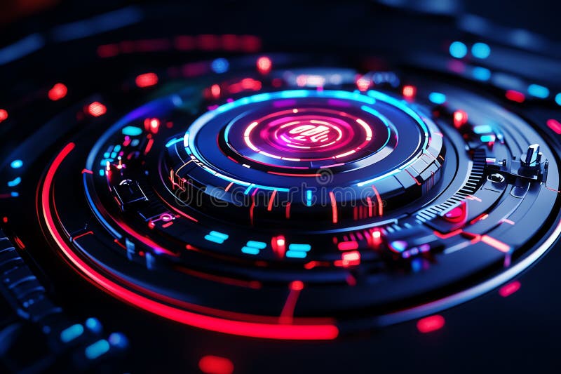 Neon color digital displays with futuristic graphics and glowing effects, captured in a photo where digital displays feature neon- vector illustration