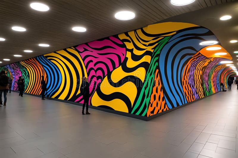 Neon color graffiti art with dynamic and expressive patterns, depicted in an artwork where a graffiti mural features neon-colored royalty free illustration